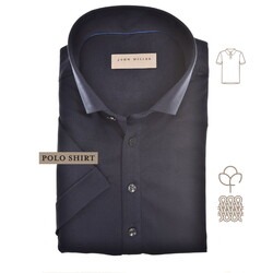 John Miller Short Sleeve Button-Down Solid Color Jersey  Polo Donker Blauw