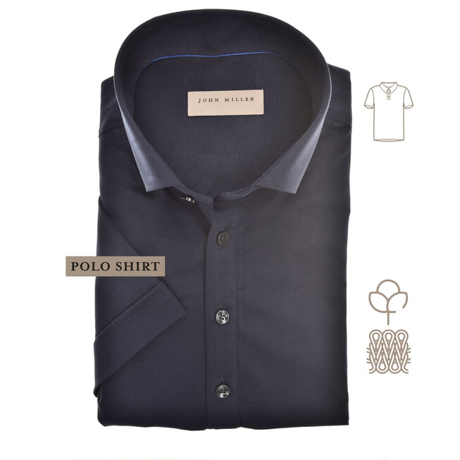 John Miller Short Sleeve Button-Down Solid Color Jersey  Polo Donker Blauw