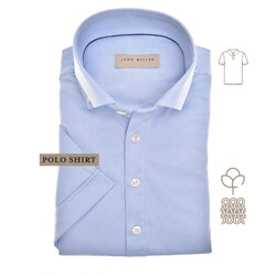 John Miller Short Sleeve Button-Down Solid Color Jersey  Polo Licht Blauw