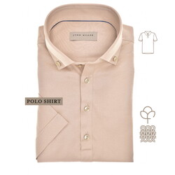 John Miller Short Sleeve Button-Down Solid Color Jersey  Polo Licht Bruin