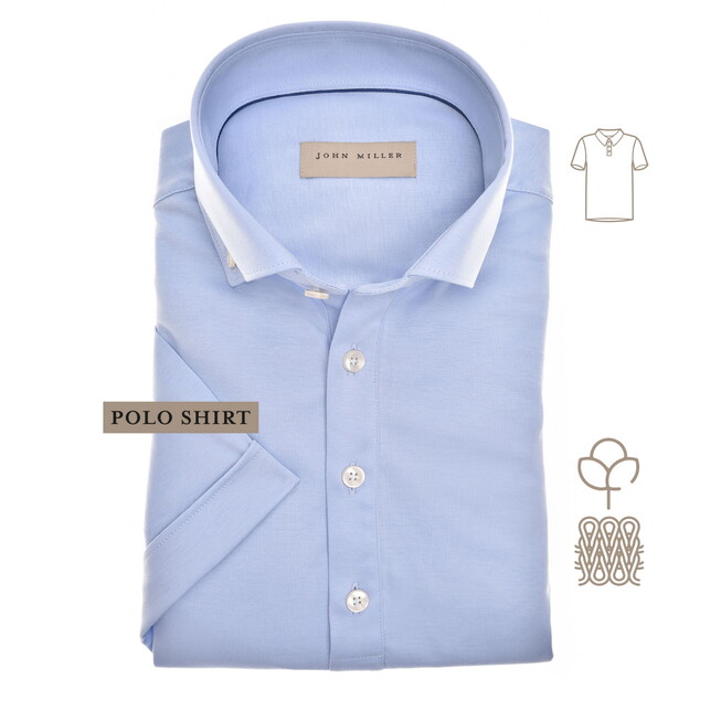 John Miller Short Sleeve Button-Down Solid Color Jersey Poloshirt Light Blue