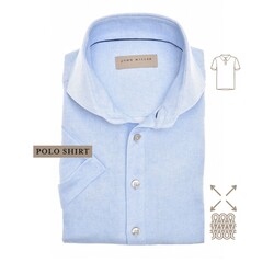 John Miller Short Sleeve Faux-Uni Subtle Cotton Jersey Stretch Polo Licht Blauw