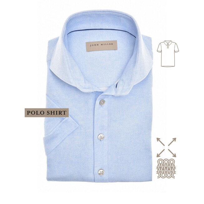 John Miller Short Sleeve Faux-Uni Subtle Cotton Jersey Stretch Polo Licht Blauw