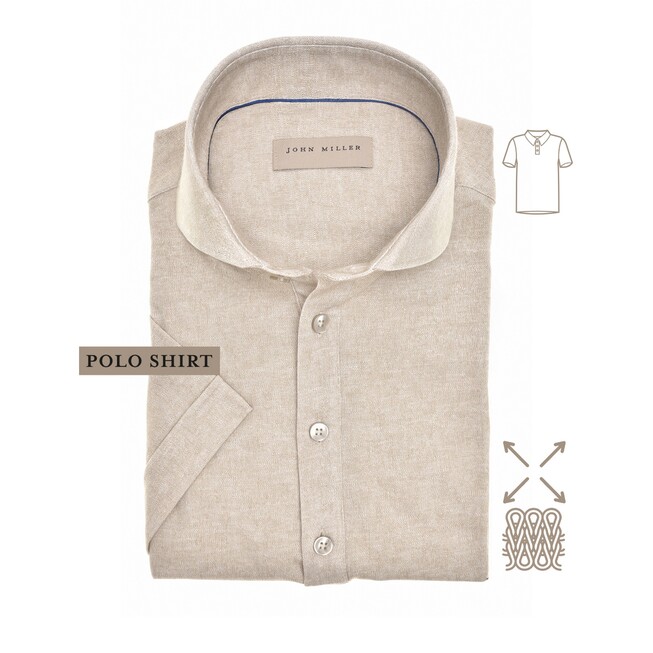 John Miller Short Sleeve Faux-Uni Subtle Cotton Jersey Stretch Polo Licht Bruin