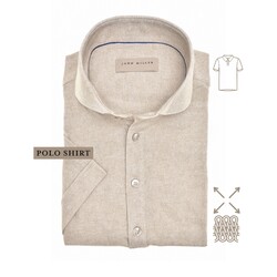 John Miller Short Sleeve Faux-Uni Subtle Cotton Jersey Stretch Poloshirt Light Brown