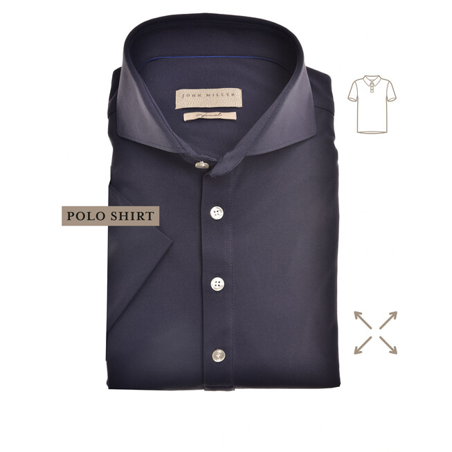 John Miller Short Sleeve Slim Stretch Polo Donker Blauw