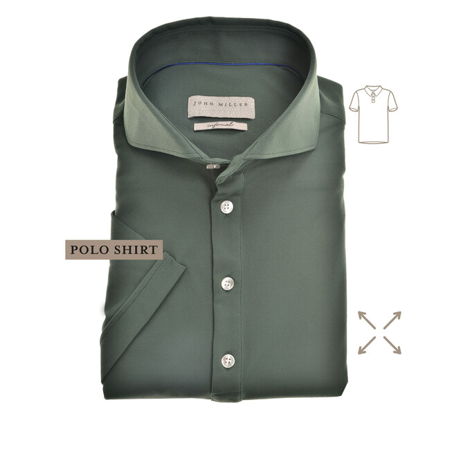 John Miller Short Sleeve Slim Stretch Polo Donker Groen