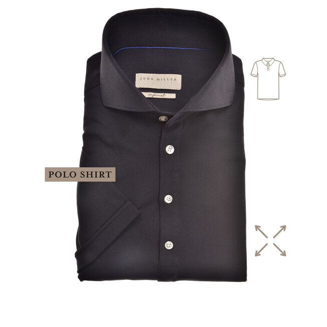 John Miller Short Sleeve Slim Stretch Polo Zwart