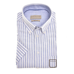 John Miller Short Sleeve Soft Stripe Button-Down Tailored Overhemd Licht Blauw