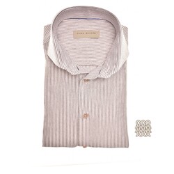 John Miller Slim Allover Stripe Cutaway Collar Tricot Overhemd Licht Bruin