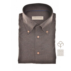 John Miller Slim Button-Down Cotton Flanel Overhemd Donker Bruin