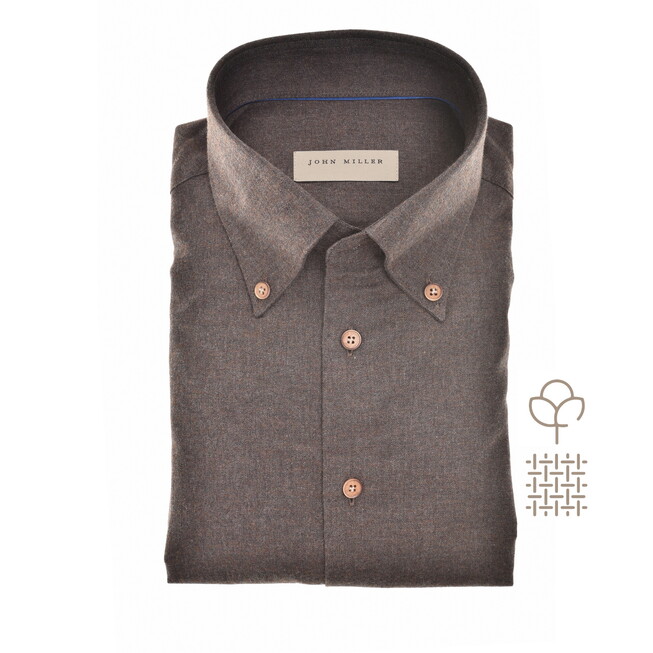 John Miller Slim Button-Down Cotton Flanel Overhemd Donker Bruin
