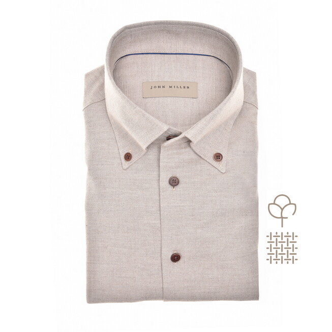 John Miller Slim Button-Down Cotton Flanel Overhemd Licht Bruin