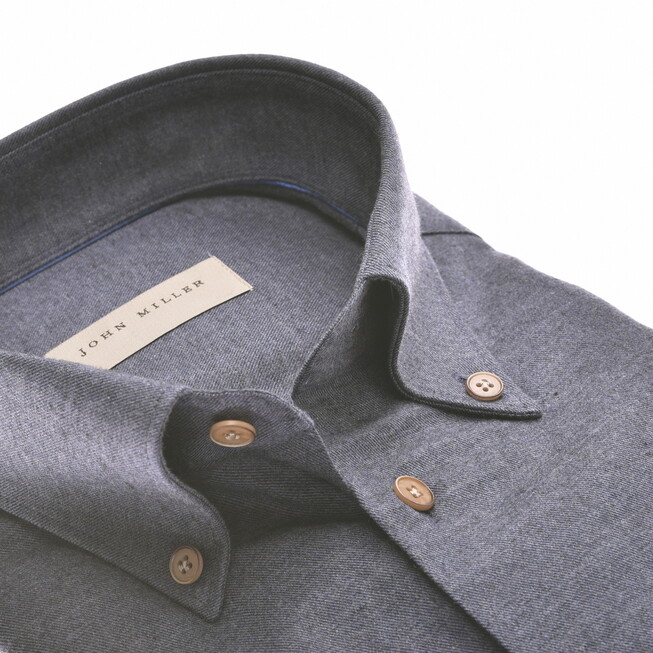 John Miller Slim Button-Down Cotton Flanel Overhemd Navy