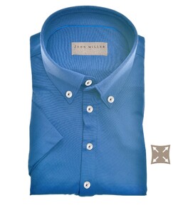 John Miller Slim Casual Button Down Short Sleeve Hyperstretch Polo Midden Blauw