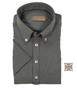 John Miller Slim Casual Button Down Short Sleeve Hyperstretch Polo Midden Grijs