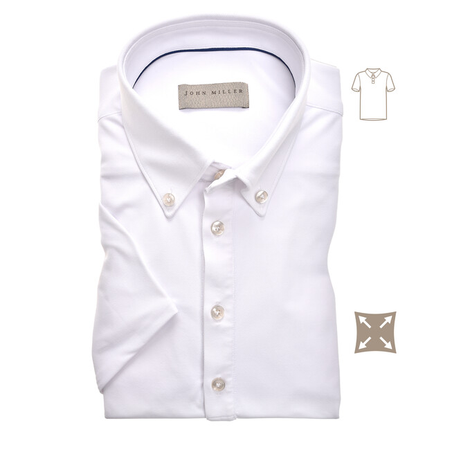 John Miller Slim Casual Button Down Short Sleeve Hyperstretch Polo Wit