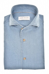 John Miller Slim Denim Subtle Cotton Stretch Contrast Buttons Overhemd Denim Blue