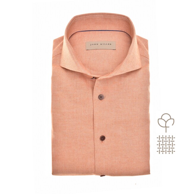 John Miller Slim Faux-Uni Flanel Cutaway Collar Overhemd Mid Orange