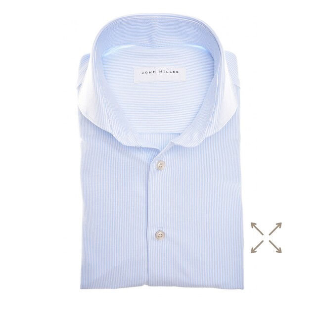 John Miller Slim Fine Striped Hyperstretch Overhemd Licht Blauw