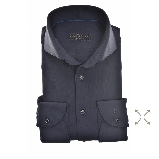 John Miller Slim-Fit Hyperstretch Overhemd Donker Blauw