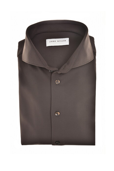 John Miller Slim-Fit Hyperstretch Overhemd Donker Bruin