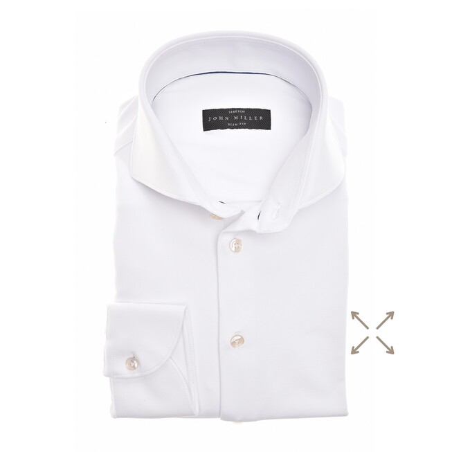 John Miller Slim-Fit Hyperstretch Overhemd Wit