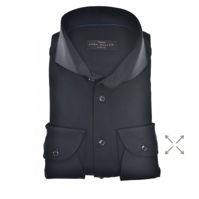 John Miller Slim-Fit Hyperstretch Overhemd Zwart