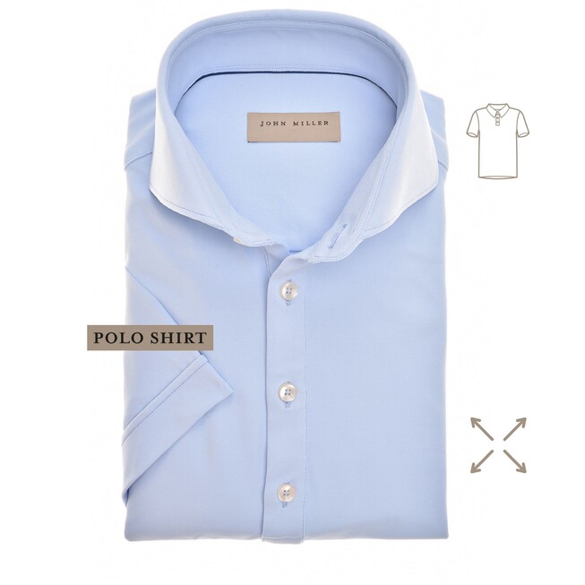 John Miller Slim-Fit Hyperstretch Short Sleeve Button-Polo Licht Blauw