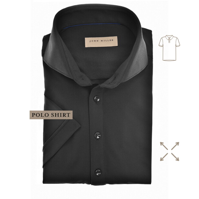 John Miller Slim-Fit Hyperstretch Short Sleeve Button-Polo Zwart