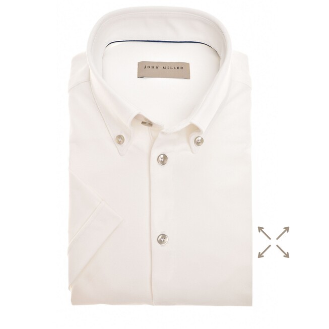 John Miller Slim-Fit Hyperstretch Short Sleeve Overhemd Antiekwit