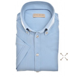 John Miller Slim-Fit Hyperstretch Short Sleeve Overhemd Midden Blauw Melange