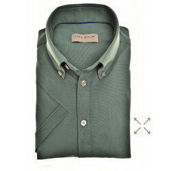 John Miller Slim-Fit Hyperstretch Short Sleeve Overhemd Midden Groen