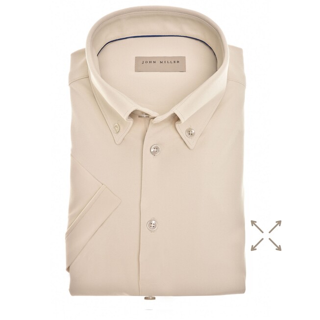 John Miller Slim-Fit Hyperstretch Short Sleeve Overhemd Zand
