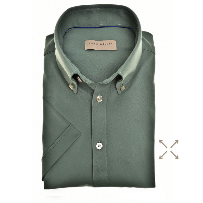 John Miller Slim-Fit Hyperstretch Short Sleeve Shirt Mid Green