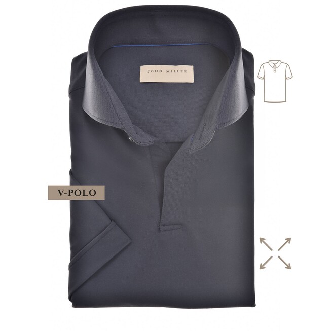 John Miller Slim-Fit Hyperstretch Short Sleeve V-Polo Donker Blauw