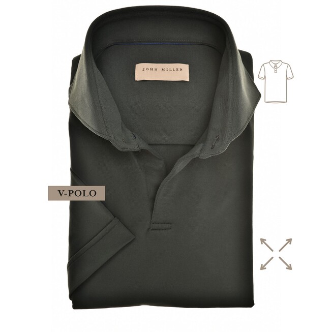 John Miller Slim-Fit Hyperstretch Short Sleeve V-Polo Donker Groen