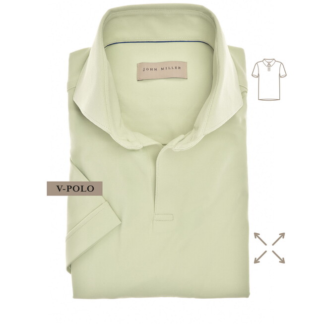 John Miller Slim-Fit Hyperstretch Short Sleeve V-Polo Licht Groen