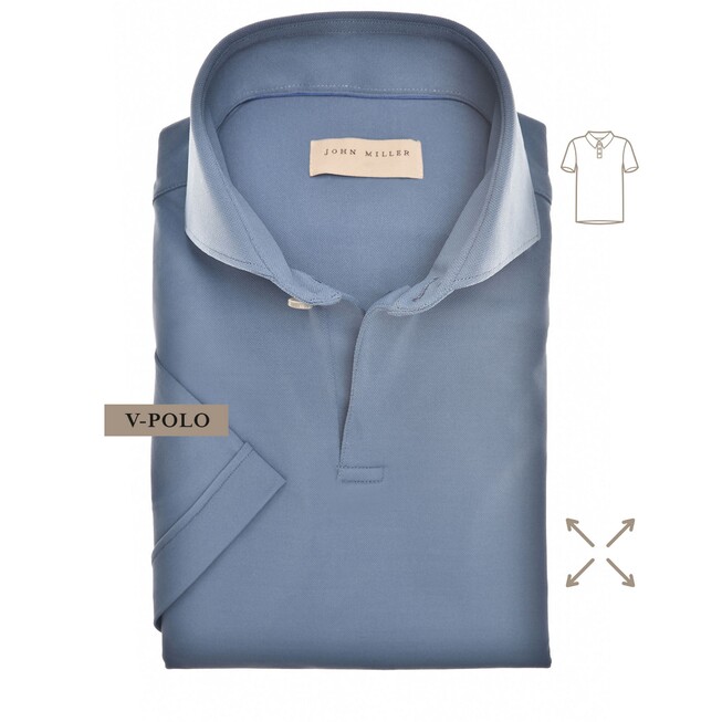 John Miller Slim-Fit Hyperstretch Short Sleeve V-Polo Midden Blauw