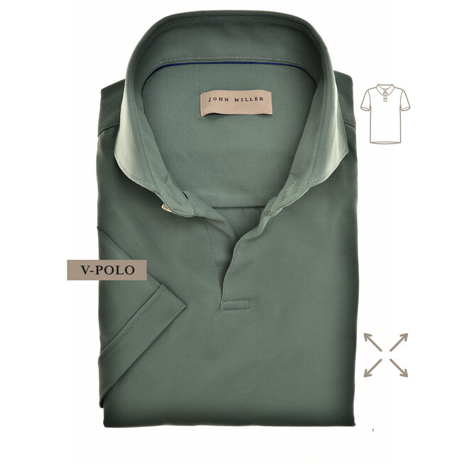John Miller Slim-Fit Hyperstretch Short Sleeve V-Polo Midden Groen