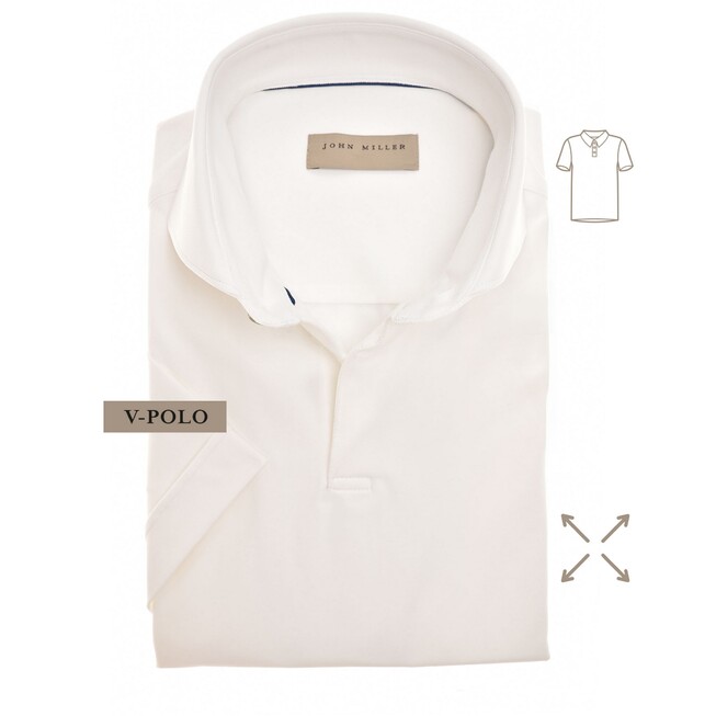 John Miller Slim-Fit Hyperstretch Short Sleeve V-Polo Poloshirt Antiekwit