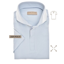 John Miller Slim-Fit Hyperstretch Short Sleeve Zip-Polo Licht Blauw Melange