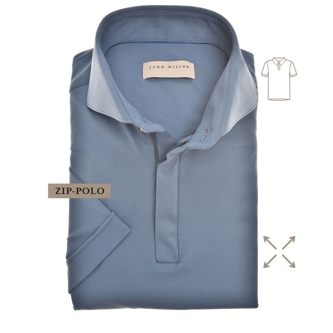 John Miller Slim-Fit Hyperstretch Short Sleeve Zip-Polo Midden Blauw