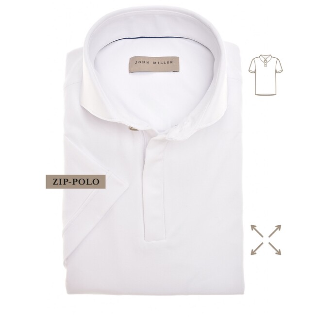 John Miller Slim-Fit Hyperstretch Short Sleeve Zip-Polo Poloshirt White