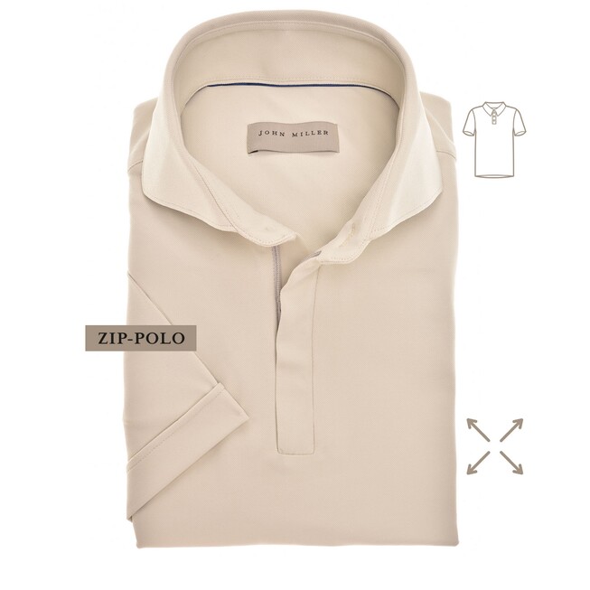 John Miller Slim-Fit Hyperstretch Short Sleeve Zip-Polo Zand