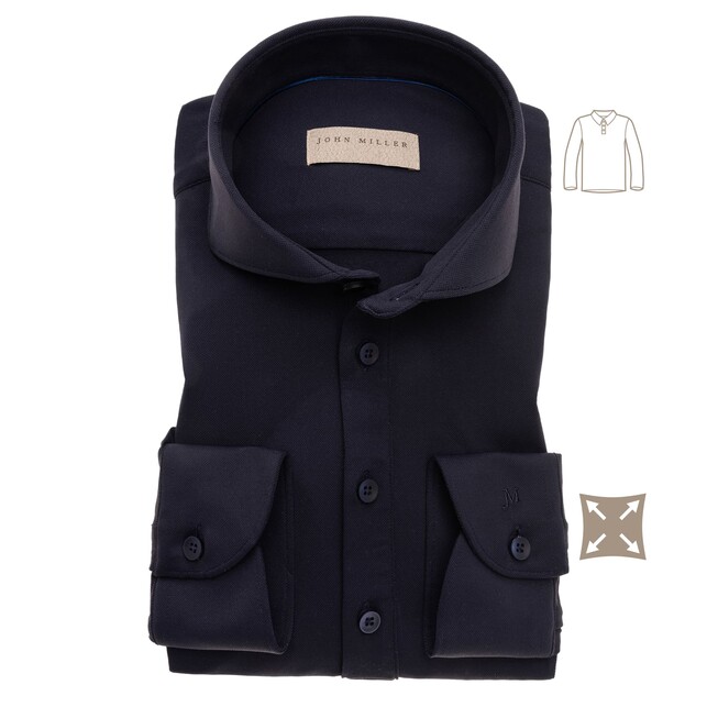 John Miller Slim Fit Long Sleeve Polo Donker Blauw