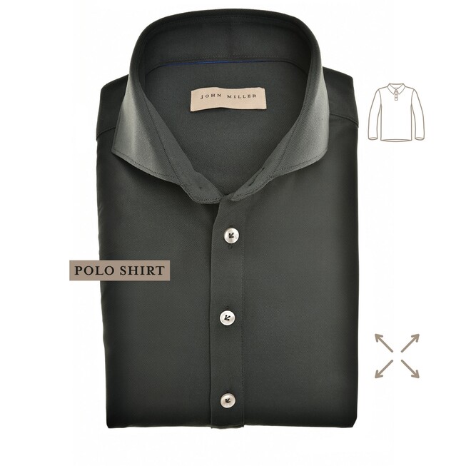 John Miller Slim Fit Long Sleeve Polo Donker Groen