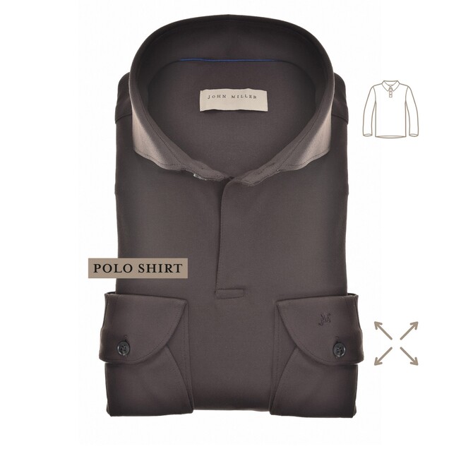 John Miller Slim Hyperstretch Long Sleeve Polo Donker Bruin