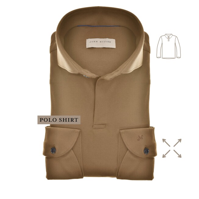 John Miller Slim Hyperstretch Long Sleeve Polo Midden Bruin
