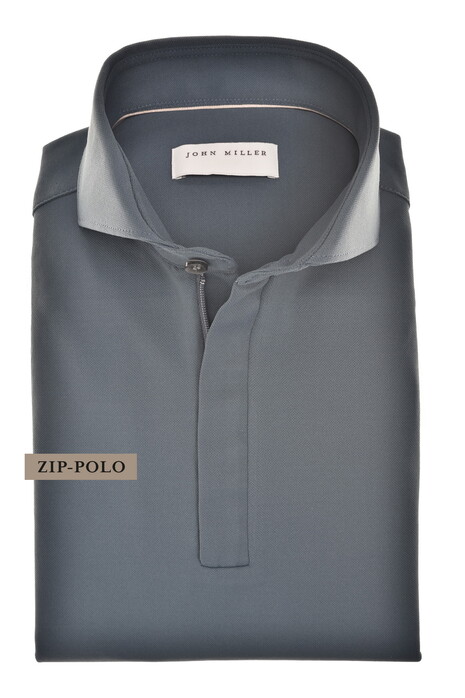 John Miller Slim Hyperstretch Long Sleeve Zip Collar Polo Donker Blauw Melange